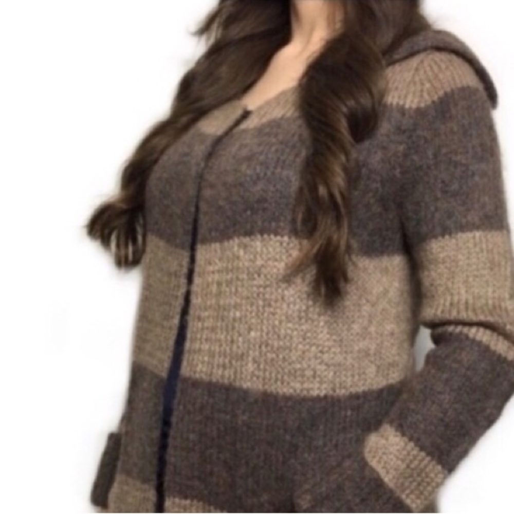 Ann Taylor Loft Wool Blend Striped Open Front Cardigan Sweater M.